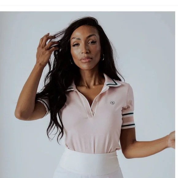 Light Pink Short Sleeve Polo Tee with Contrast Trim - Picture 2 of 6